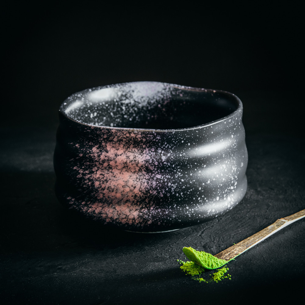 Chawan - Mintás kerámia matcha teáscsésze - rózsaszín-fehér termék 2. képe